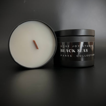 Black Seas 4 oz Natural Non-Toxic Coconut Soy Candle with Wood Wick